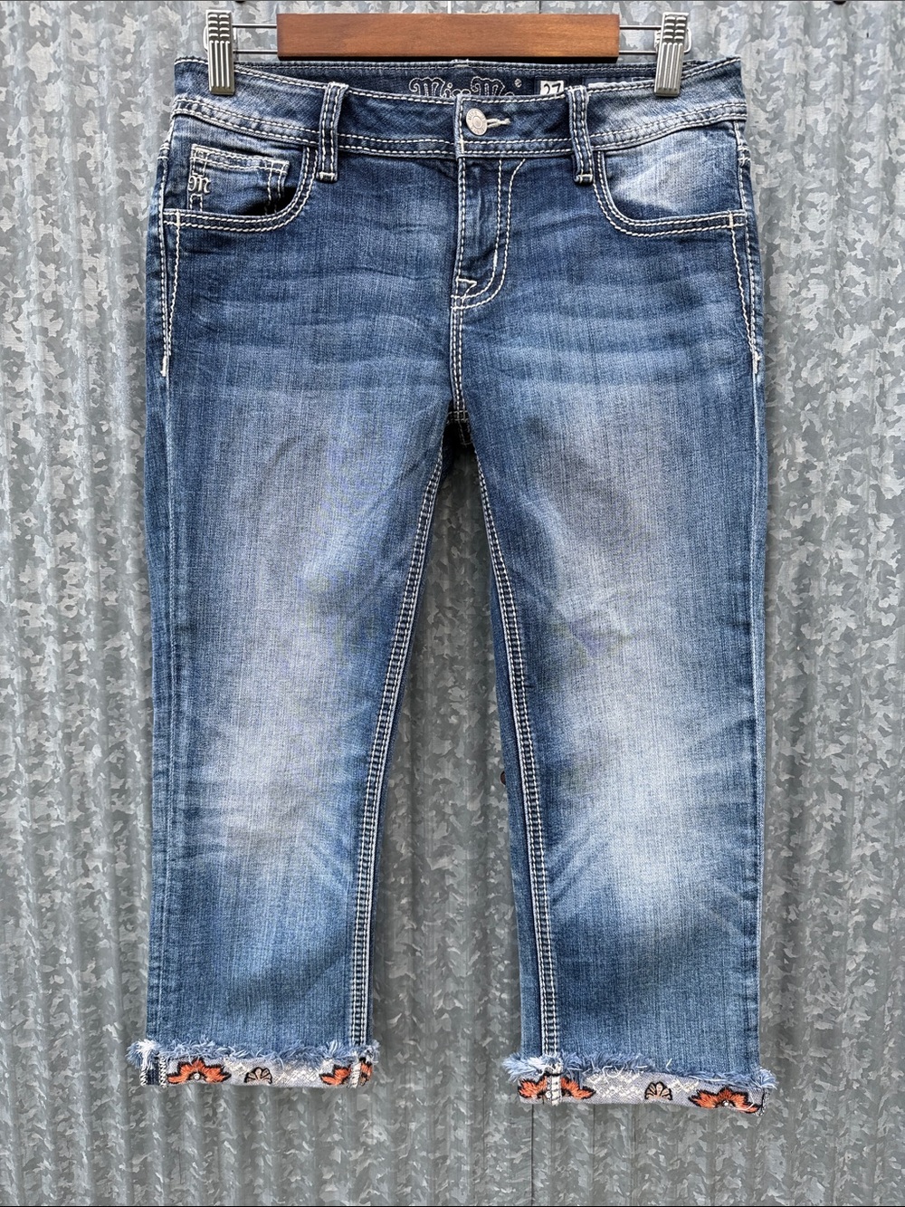 Miss Me Blue Denim Cropped Jeans with Cuffed Hem